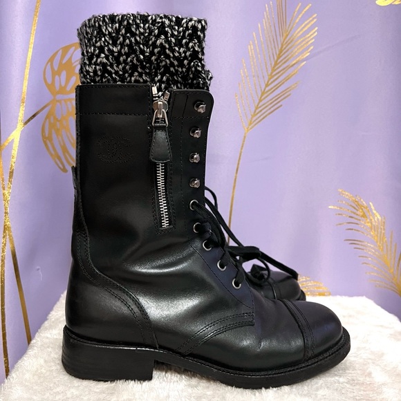 Chanel black leather combat boots with sock detail - Picture 2 of 11